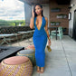Slim-fit Deep V-neck Metal Halter Maxi Dress
