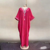 Middle Eastern Printed Abaya Women V-Neck Arab Ethnic Kaftan Muslim Maxi Dress Dubai Style Long Robe Islamic Traditional Gown