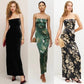 Floral Print Split Slit Silk Sleeveless Maxi Dress With Waist Tie For Women