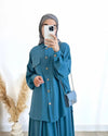 2-Piece Long Sleeve Shirt and Skirts Set for Women Elegant Abaya Dubai Turkey Islamic Casual Tops Monochromatic Skirt Fashion