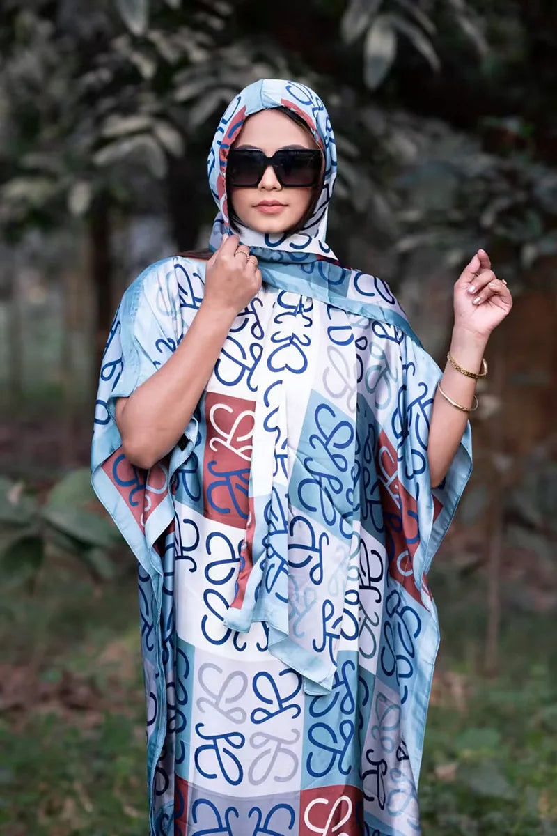 African Dresses For Women Plus Size Summer Boho Silk Printed Muslim Hijab Kaftan Dress Middle East Traditional Lady beach Abaya