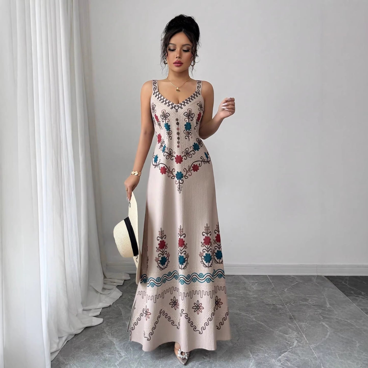Women's Retro Sweet High Slit Maxi Dress
