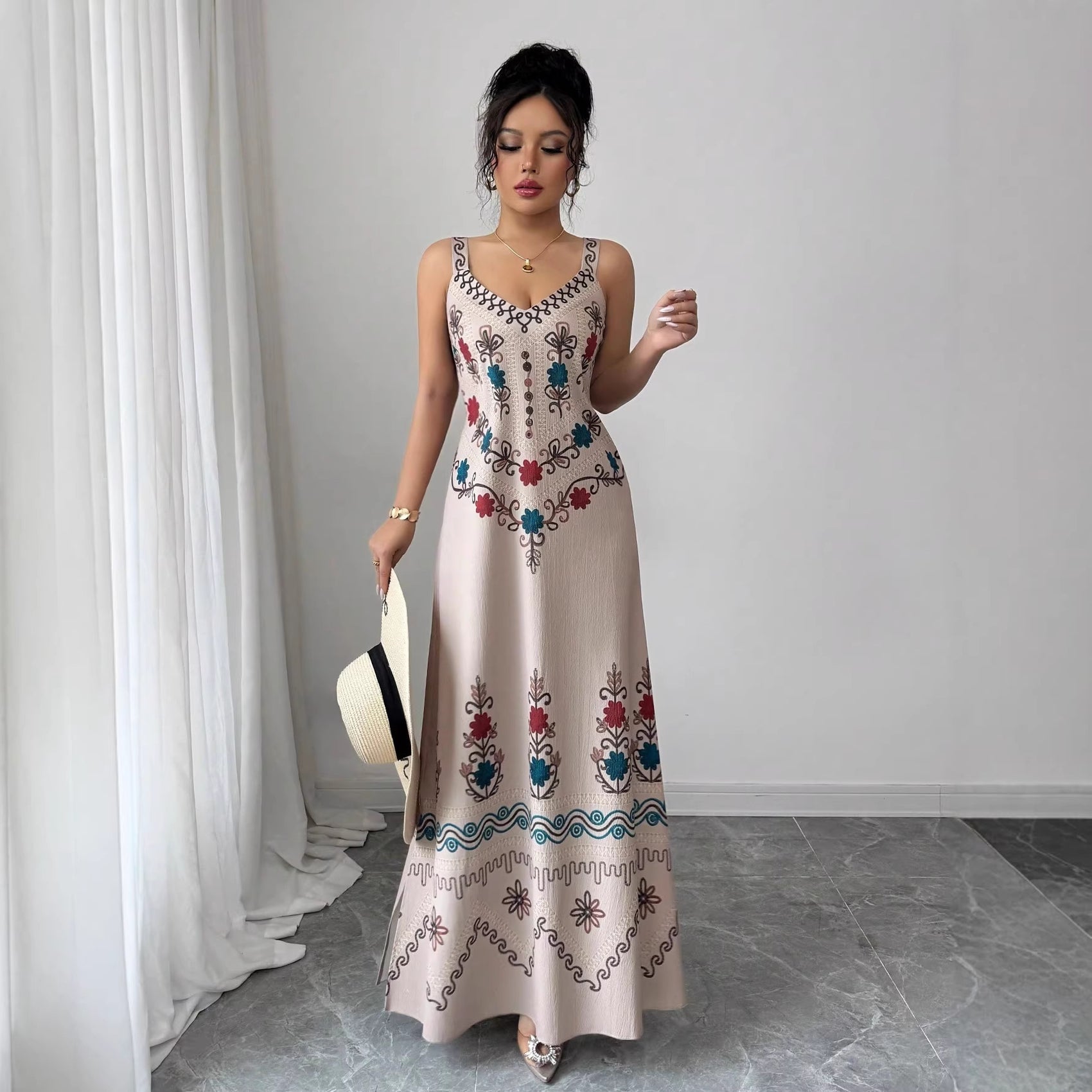 Women's Retro Sweet High Slit Maxi Dress