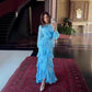 Elegant Ruffled Long-sleeve Waist-cinched Maxi Dress