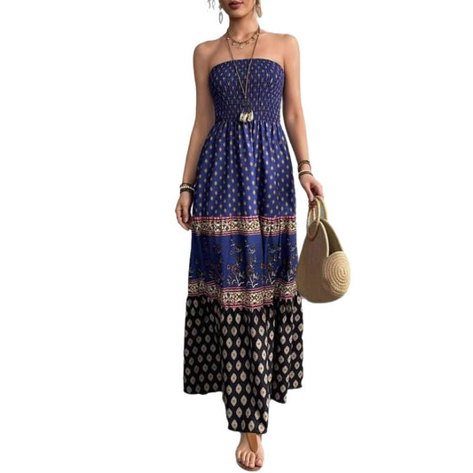 Womens Vacation Strapless Maxi Dress