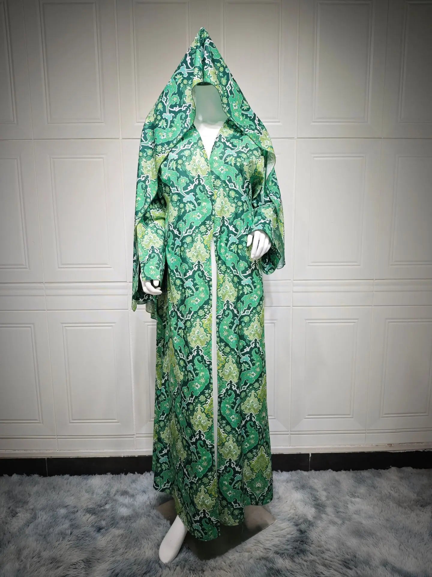 Arabic Robe Printed Coat Cape Fashion Middle Eastern Women's Abaya with Headscarf