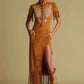 Western Retro Embroidered Brown Fringe Maxi Dress