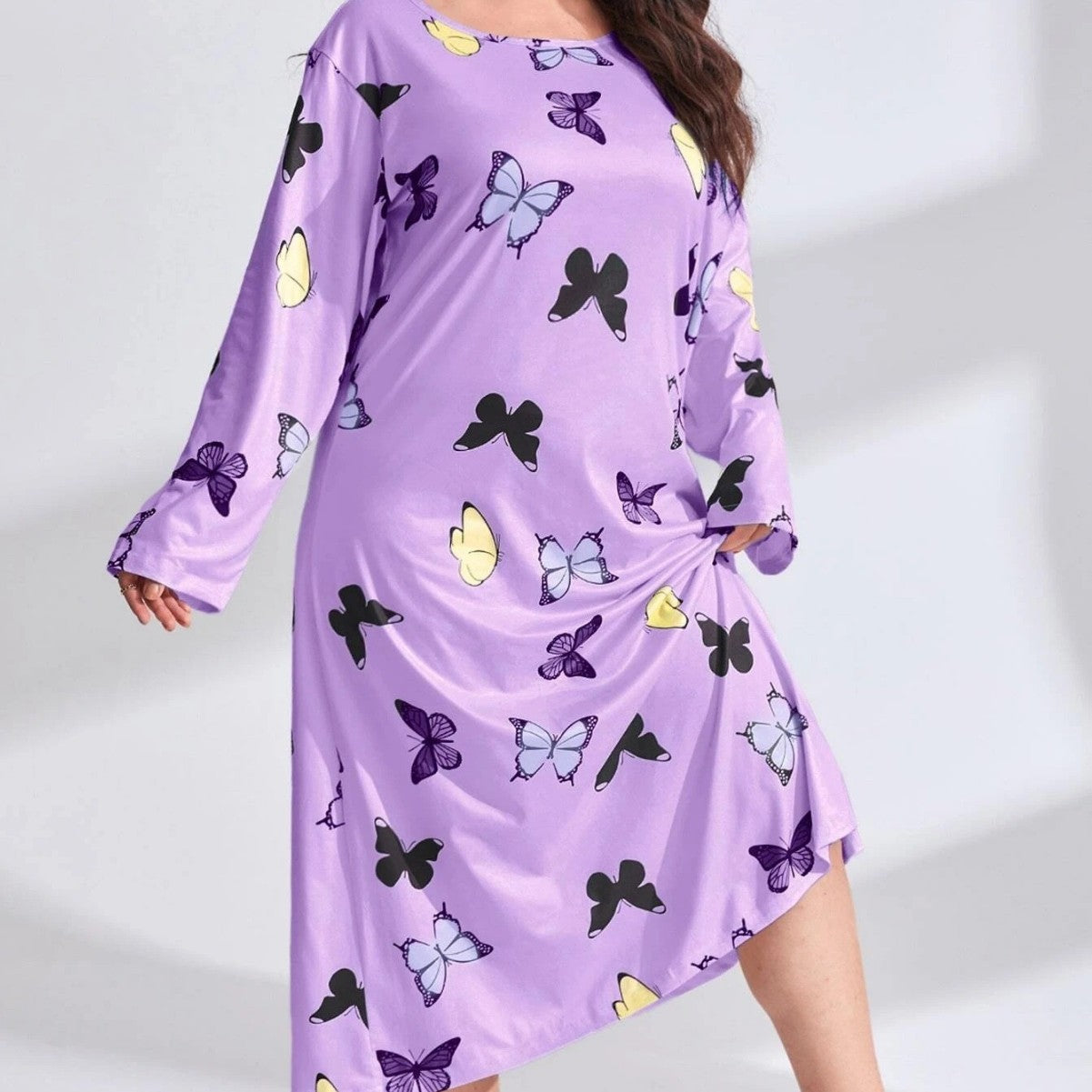 Women's Long Sleeve Printed Drop Shoulder Maxi Dress