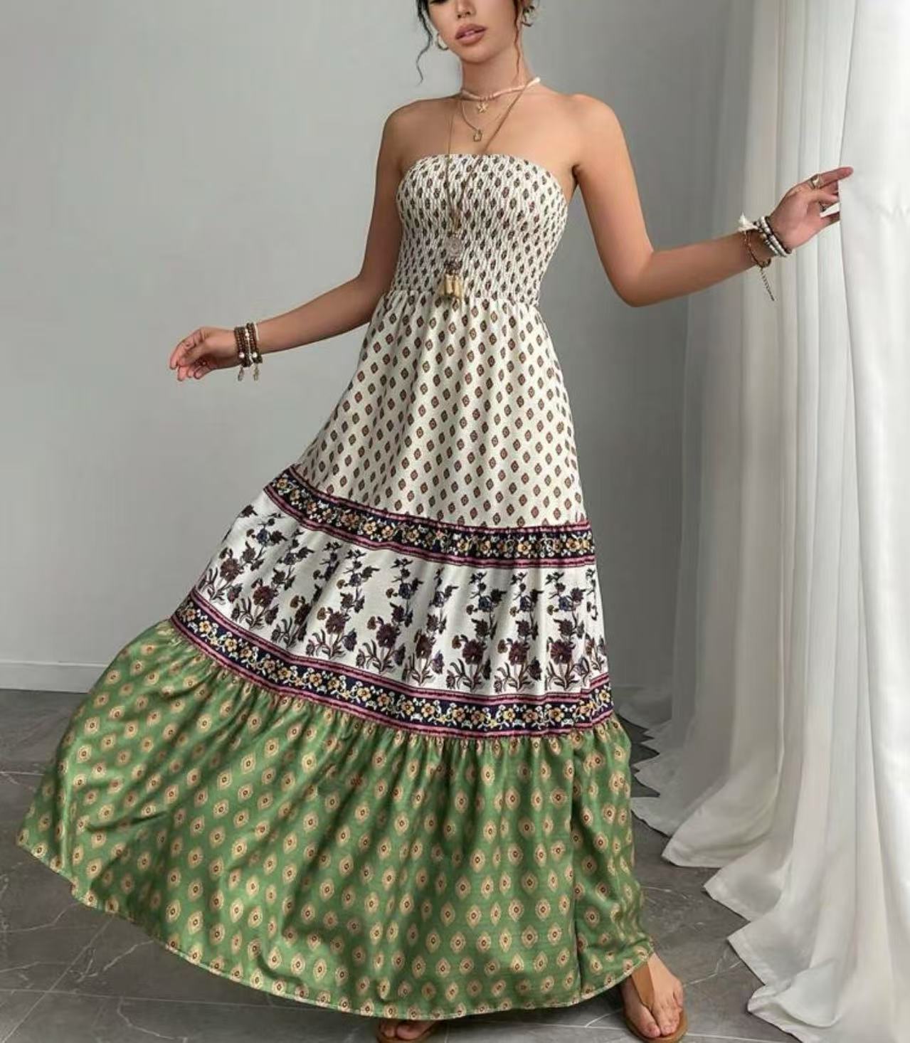 Womens Vacation Strapless Maxi Dress
