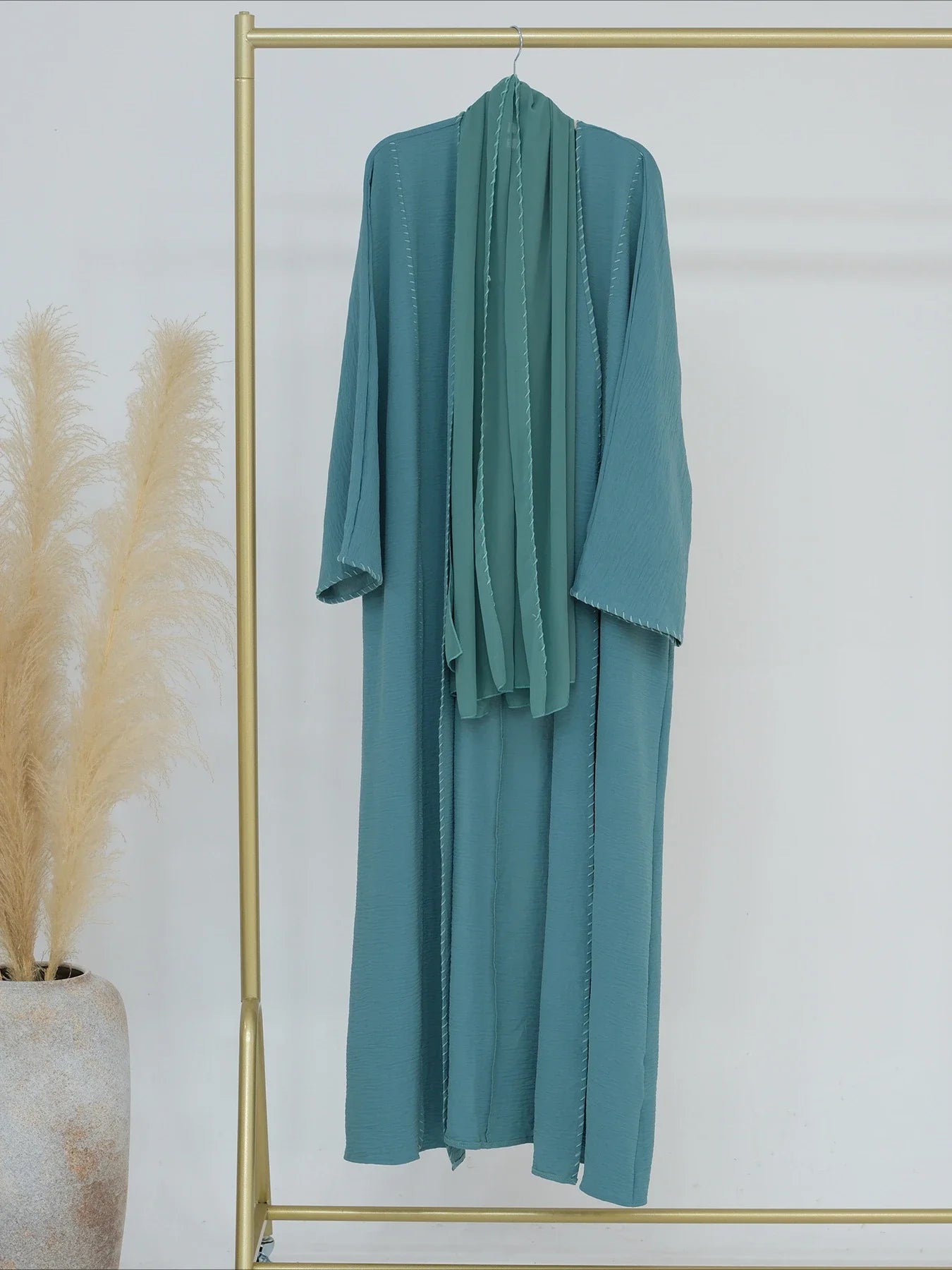 Muslim Women Abaya with Scarf 2 Piece Set Long Cardigan Eid Abayas Casual Long Robe Kaftan Party Ramadan Modest Caftan 2024