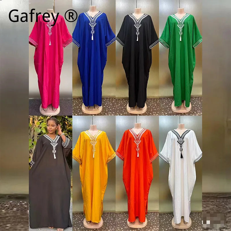 Middle Eastern Printed Abaya Women V-Neck Arab Ethnic Kaftan Muslim Maxi Dress Dubai Style Long Robe Islamic Traditional Gown