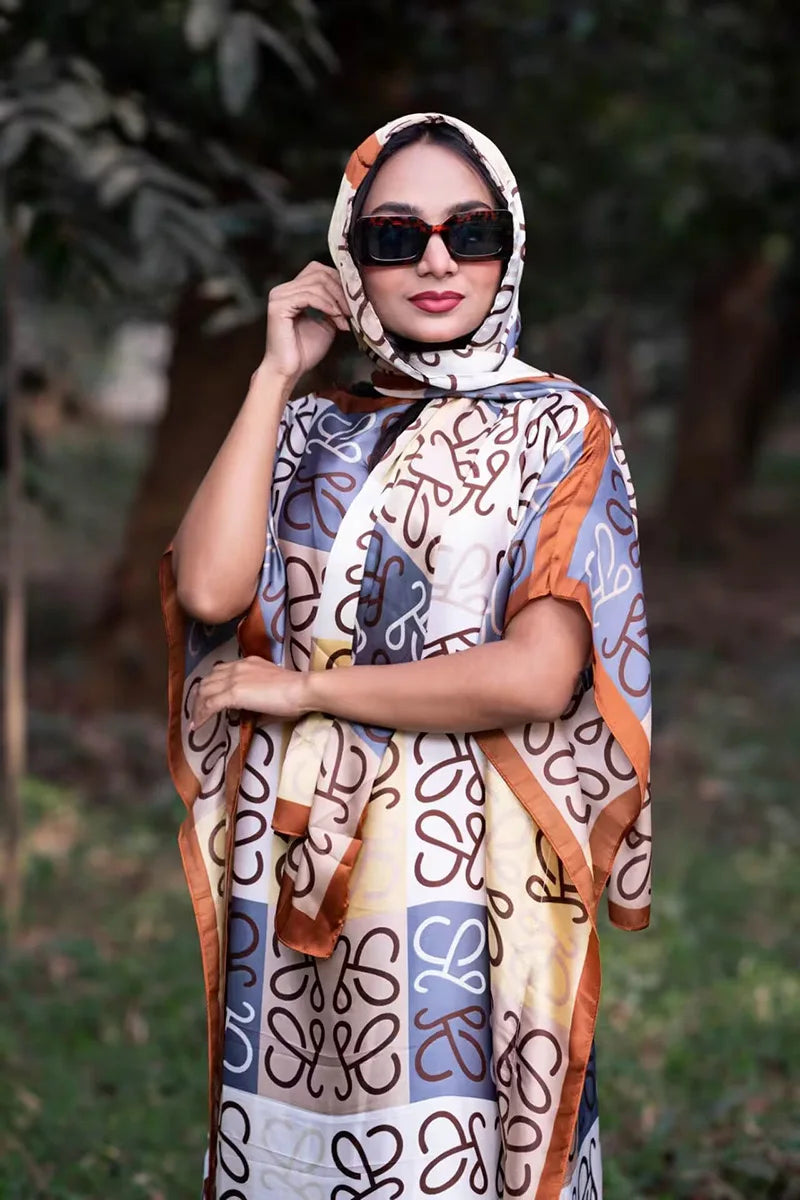 African Dresses For Women Plus Size Summer Boho Silk Printed Muslim Hijab Kaftan Dress Middle East Traditional Lady beach Abaya