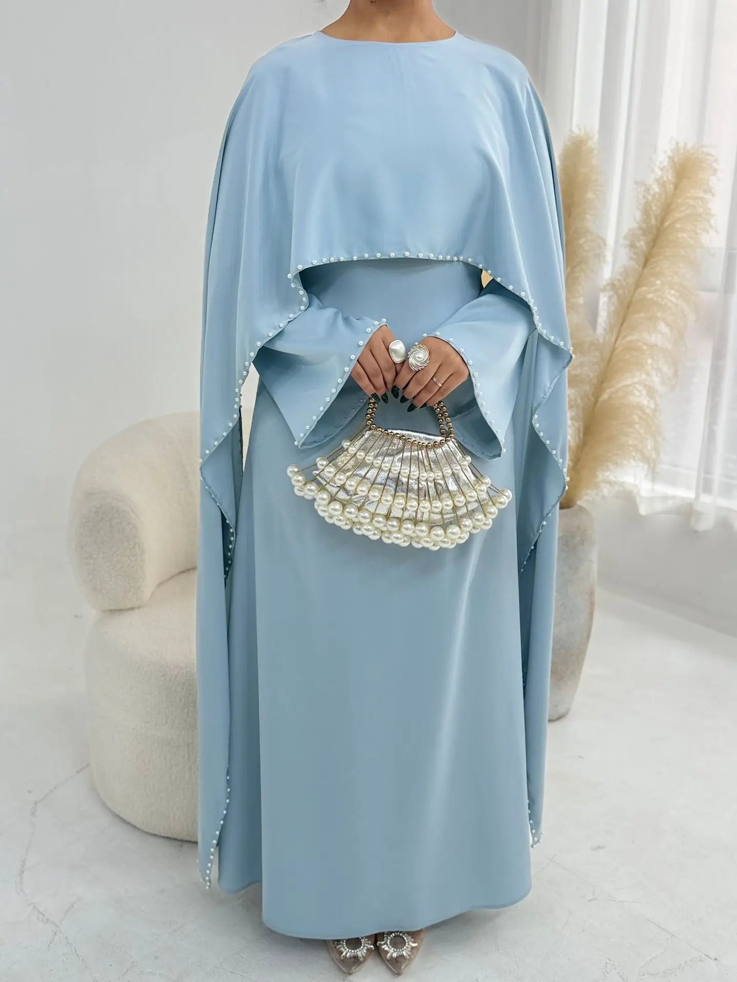 Muslim Dresses Women's Traditional Dresses And Abayas Eid Dubai Evening Dress Pearl Beaded Luxurious Robe Islamic Clothing