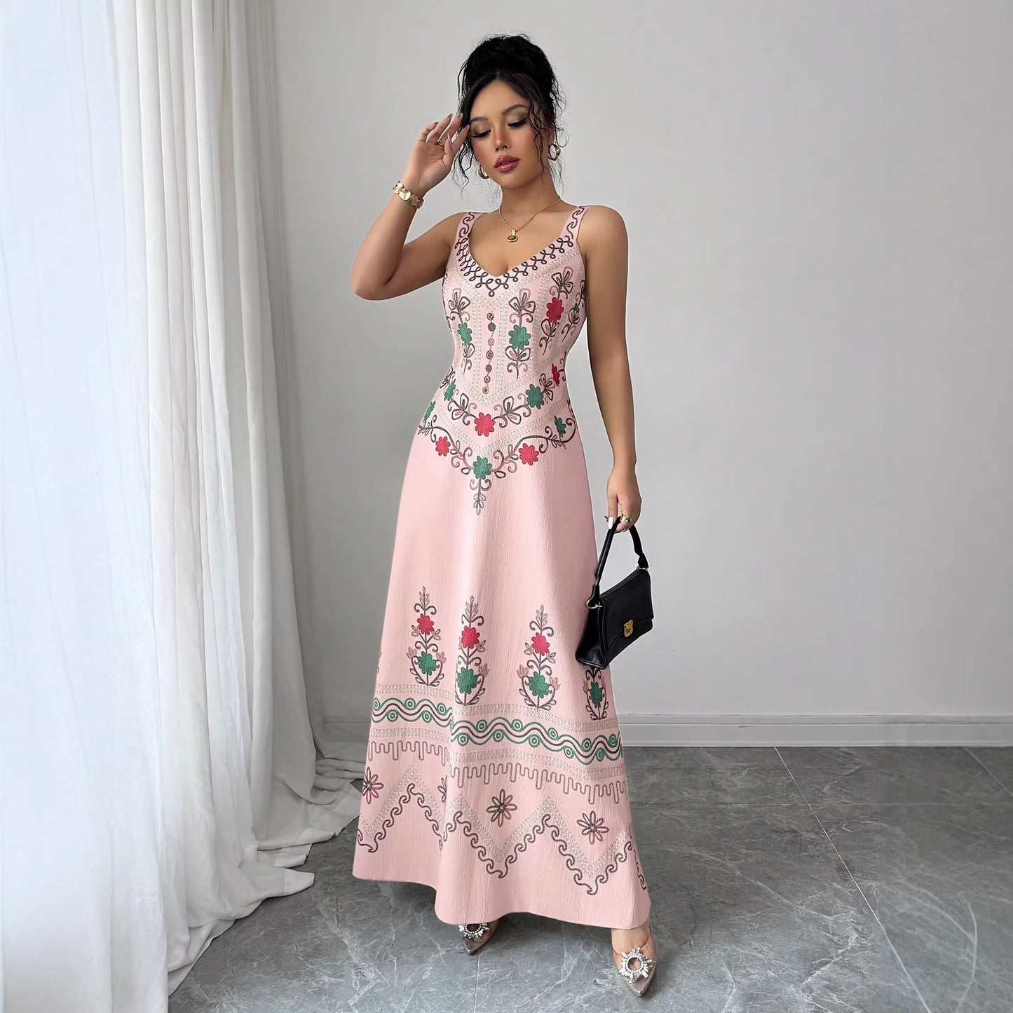 Women's Retro Sweet High Slit Maxi Dress