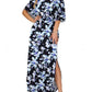 Printed Off-shoulder Short-sleeve Maxi Dress