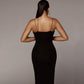 V-neck strap dress maxi milk silk pencil skirt