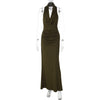 Backless Pleated Figure-flattering Halter Maxi Dress