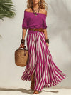 Off-shoulder Top And Slit Skirt Womens Set