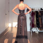 Black Mesh Patchwork Printed Slit Maxi Dress