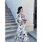 French Floral Dress With Ruffled Chiffon Maxi Skirt