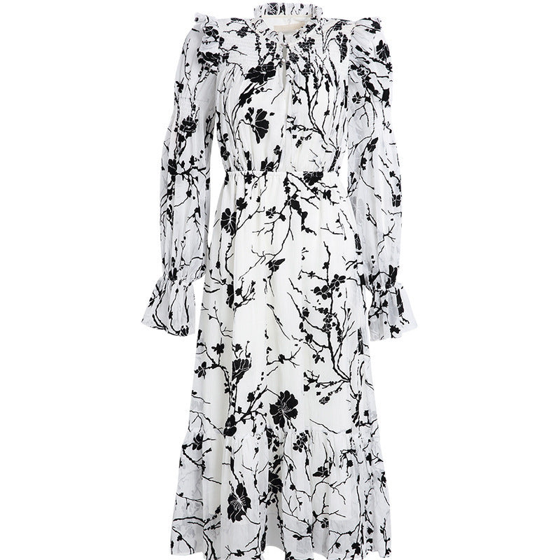 French Floral Dress With Ruffled Chiffon Maxi Skirt