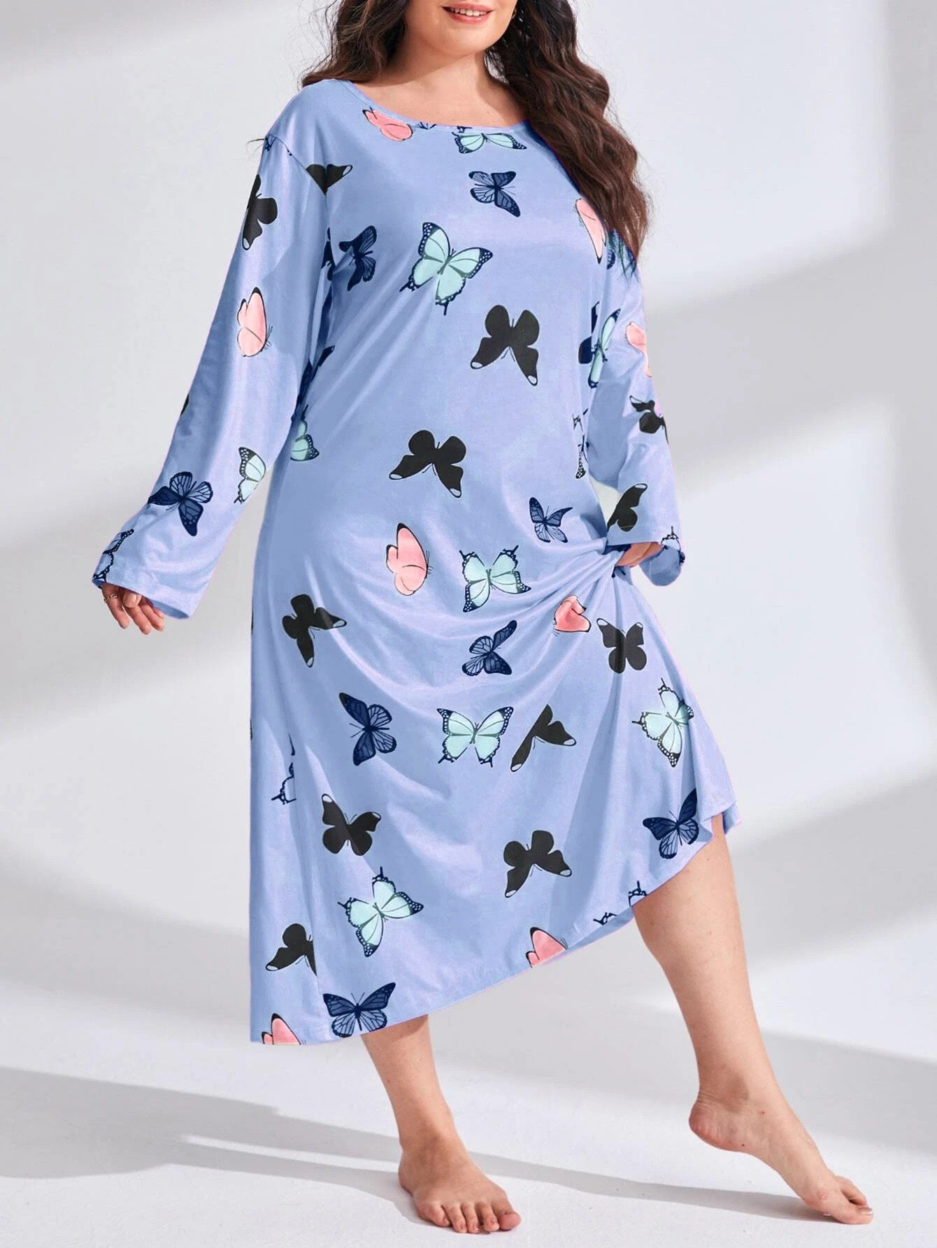 Women's Long Sleeve Printed Drop Shoulder Maxi Dress