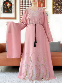 2025Fashion Dubai Diamond Muslim Women Modest Dress Elegant Arabic Femme Hijab Long Sleeve Chiffon Abaya Islamic Turkey Clothing