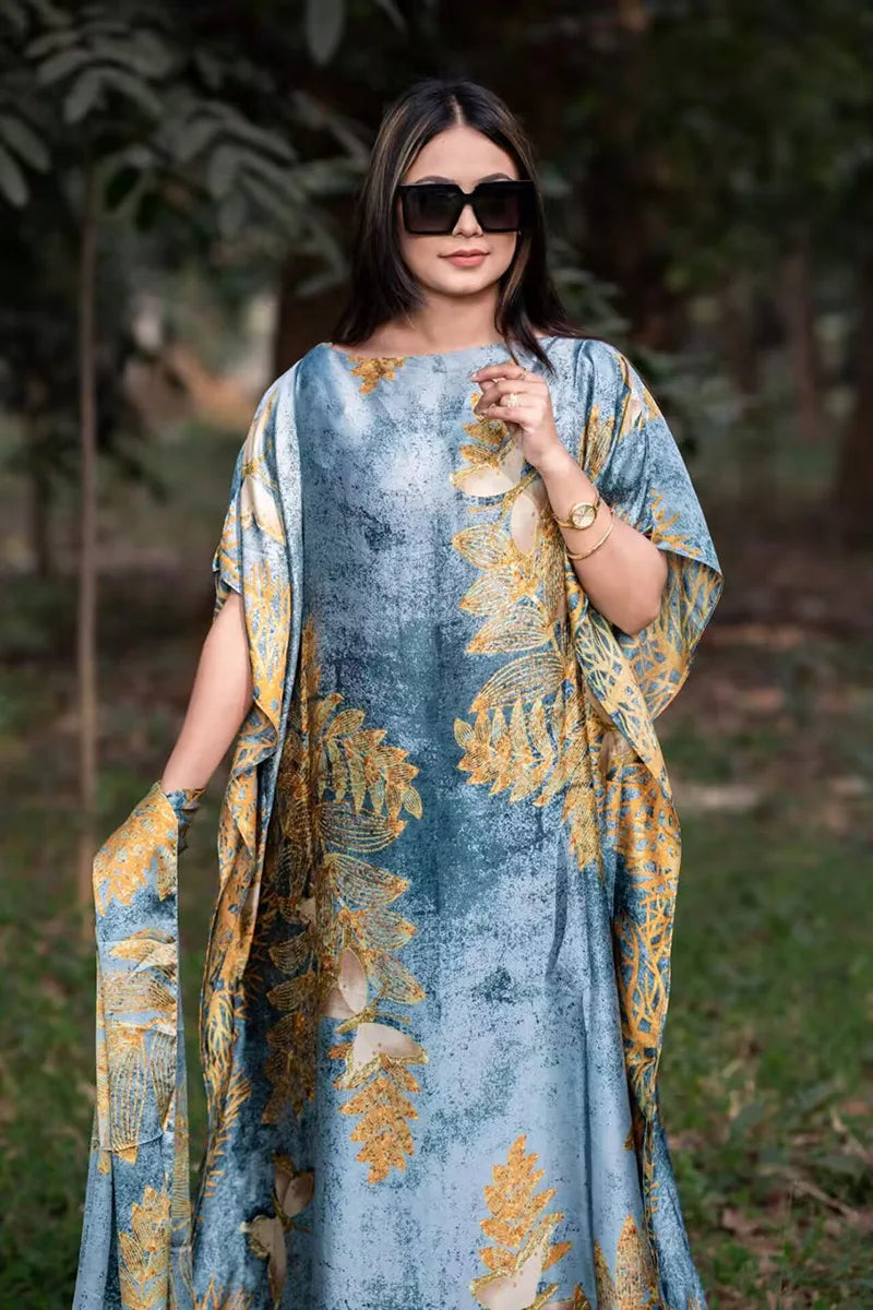 African Dresses For Women Plus Size Summer Boho Silk Printed Muslim Hijab Kaftan Dress Middle East Traditional Lady beach Abaya