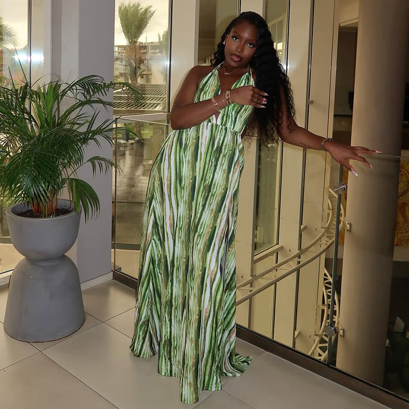 Women's Backless V-neck Halter Maxi Dress