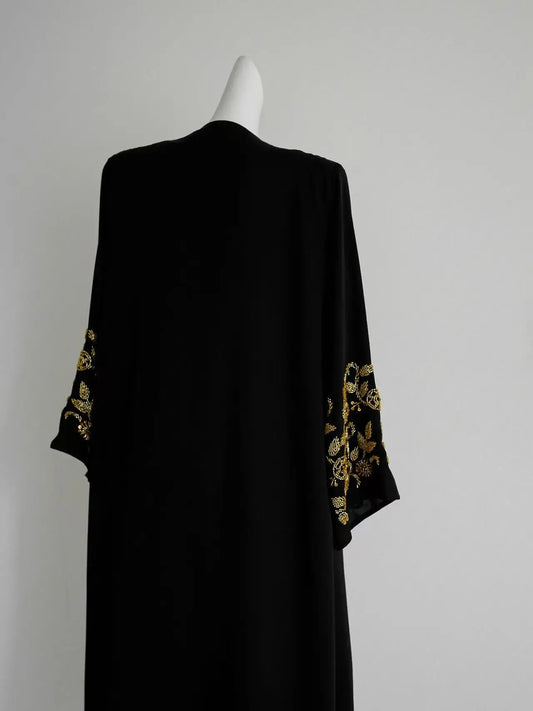 Luxury Abaya Embroidered Sequin Evening Abaya Long Sleeve Modest Abaya Middle Eastern Black Gown Hijab Friendly Party Wear