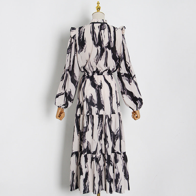 Women Maxi Dress Female Long Sleeve Printed Robe Lady