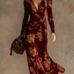 Womens V-neck Long-sleeve Maxi Dress