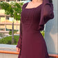 Burgundy Beaded Square Neck Ruffle Maxi Dress