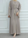 Ladies' Arab Long Gown with Bow Knot Soft Comfortable Casual Solid Color Outer Dress with Belt