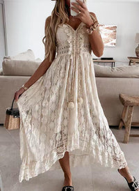 Lace Strap Solid Color Swing Maxi Dress