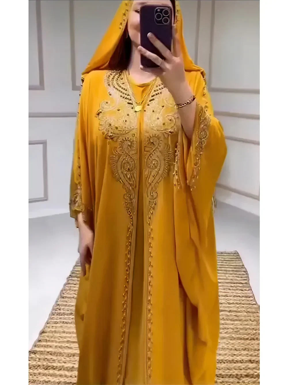 ALFO Muslim Dress for Women Hooded Abaya 2 Piece Set Diamond Jalabiya Morocco Party Dresses Dubai Abayas Kaftan Vestido Long Robe