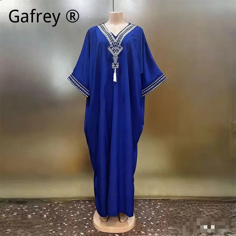 Middle Eastern Printed Abaya Women V-Neck Arab Ethnic Kaftan Muslim Maxi Dress Dubai Style Long Robe Islamic Traditional Gown