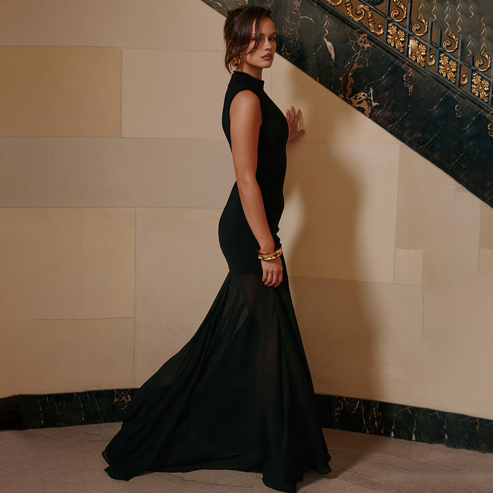 Hollow-out Strapless Waist-cinching Sheer Mermaid Maxi Dress