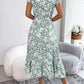 Women Casual Ruffle Trim Floral Print Tie Waist Maxi Vacation Dress