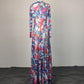Multicolor Abstract Print Long Sleeve Maxi Dress