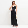 Floral Print Split Slit Silk Sleeveless Maxi Dress With Waist Tie For Women
