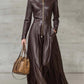 European And American Leather Long-sleeved Maxi Dress