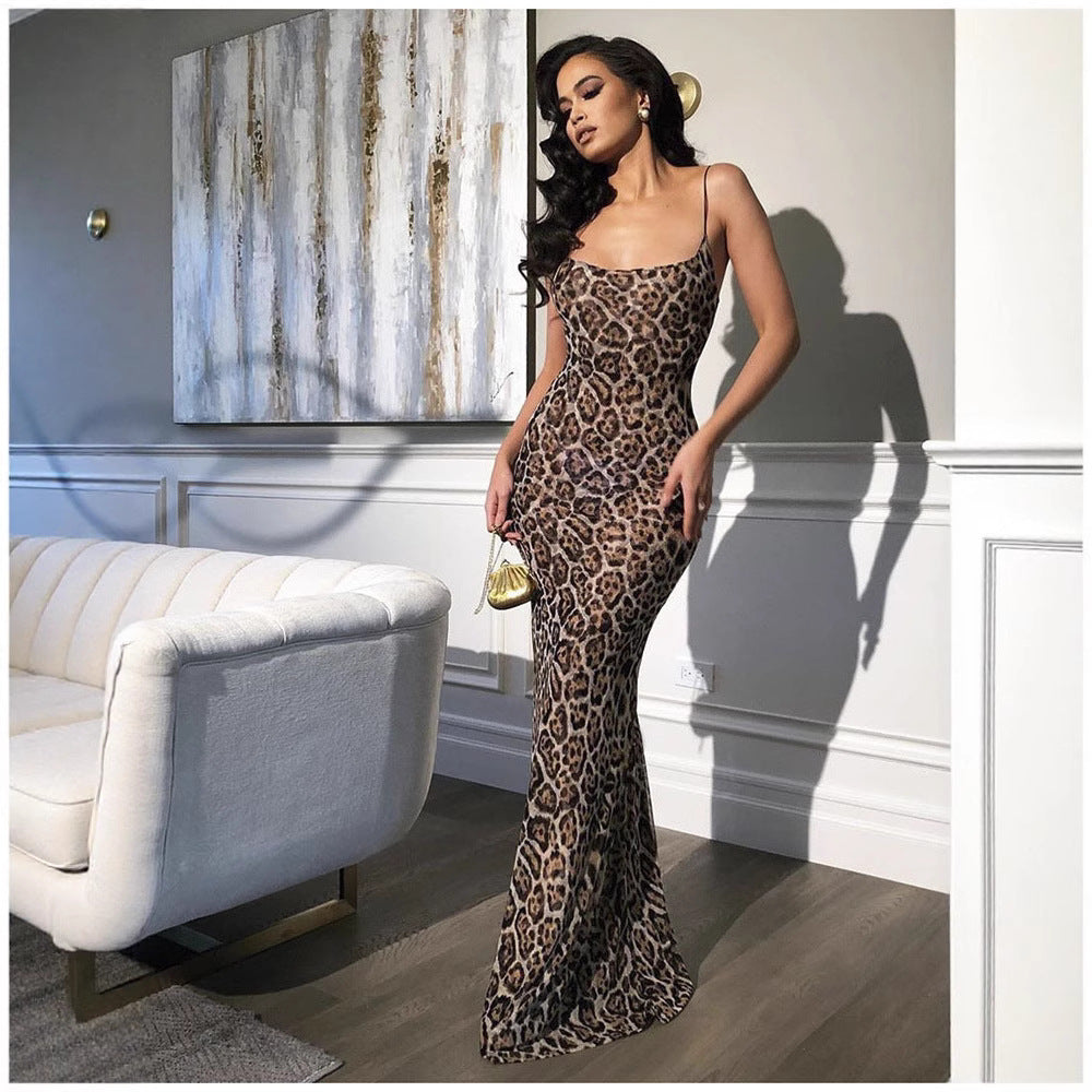 Leopard-print Strap Beach Maxi Dress