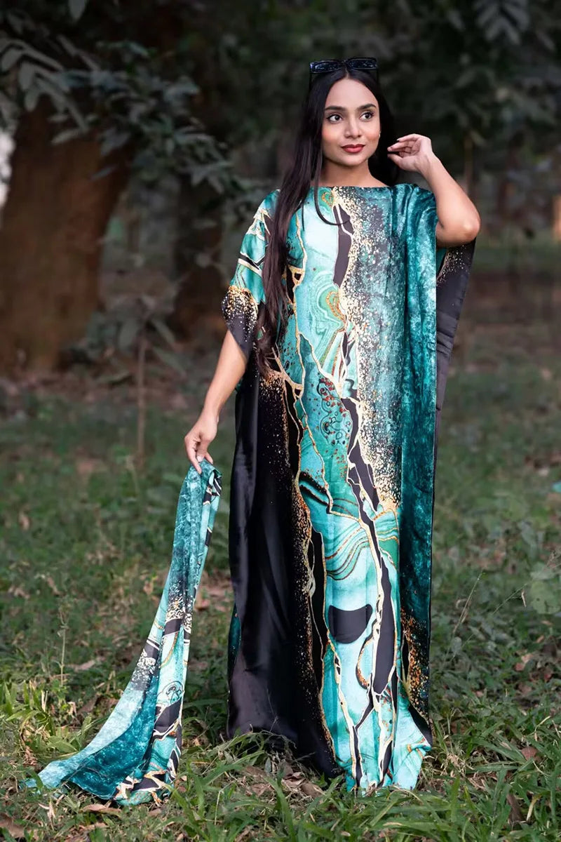 African Dresses For Women Plus Size Summer Boho Silk Printed Muslim Hijab Kaftan Dress Middle East Traditional Lady beach Abaya