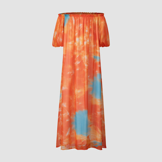 Bohemian Off-Shoulder Tie-Dye Maxi Dress
