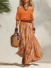 Off-shoulder Top And Slit Skirt Womens Set