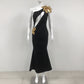 Slim-fit Bandage Golden Flower Maxi Dress