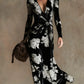 Womens V-neck Long-sleeve Maxi Dress
