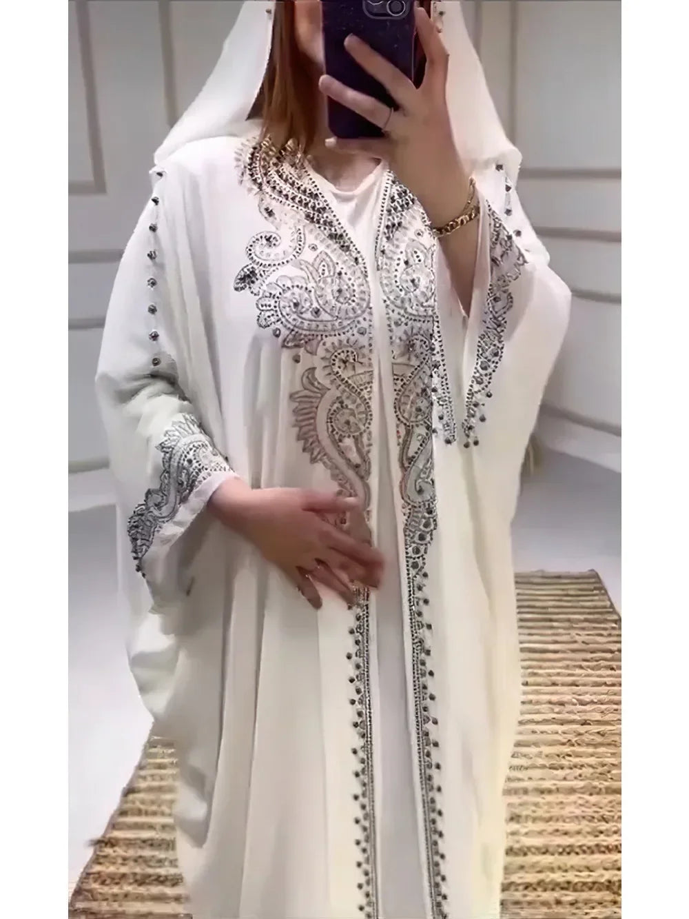 ALFO Muslim Dress for Women Hooded Abaya 2 Piece Set Diamond Jalabiya Morocco Party Dresses Dubai Abayas Kaftan Vestido Long Robe