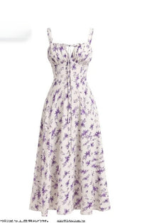 Floral Neck Slit Flared Dress